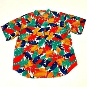 Vintage Hawaiian Shirt Blouse Short Sleeve Button Floral Vacation Women's Travel